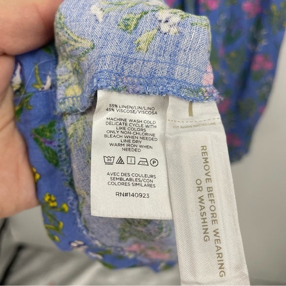 Loft Women’s Floral Puff Sleeve Blue Floral Linen-Blend Dress Size 10 Easter - Picture 4 of 9